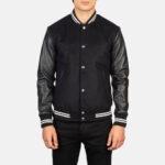 Black Varsity Jacket with Leather Sleeves