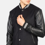 Black Varsity Jacket with Leather Sleeves