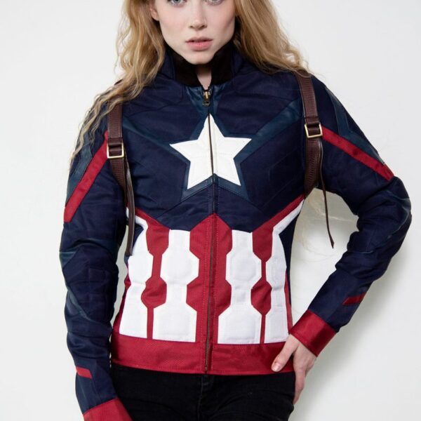 Womens Captain America Civil War Leather Textile Jacket