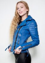 Womens Quilted Leather Motorcycle Jacket Blue United States