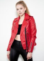 Womens Quilted Leather Motorcycle Jacket Red United States