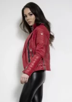 Womens Quilted Leather Motorcycle Jacket Red