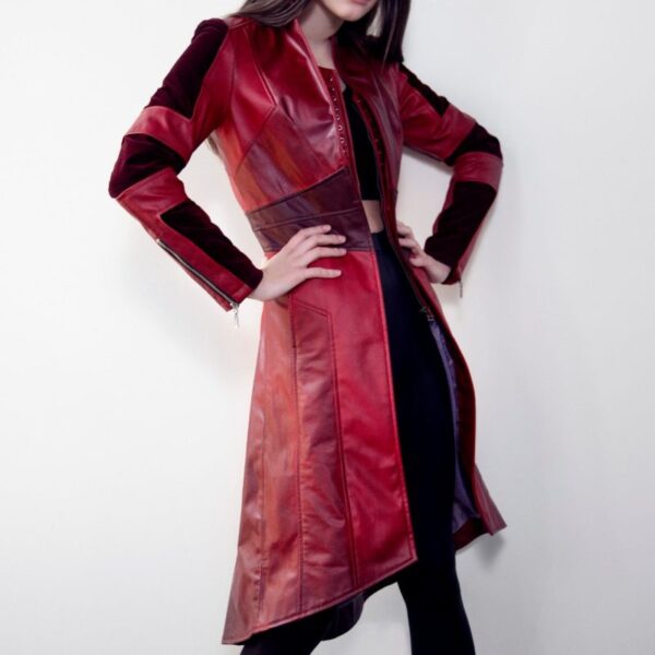 Womens Scarlet Red Leather Trench Coat