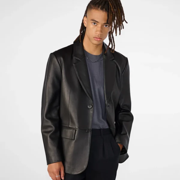 black leather blazer jacket