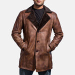 Cinnamon Distressed Leather Fur Coat US