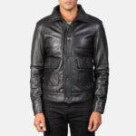 Columbus Black Leather Bomber Jacket US