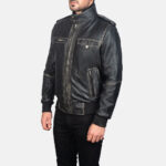 Glen Street Black Leather Bomber Jacket US