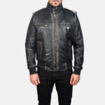 Glen Street Black Leather Bomber Jacket United States