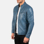 Ionic Blue Leather Biker Jacket USA