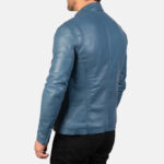 Ionic Blue Leather Biker Jacket USA