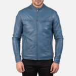 Ionic Blue Leather Biker Jacket United States