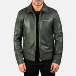 Lavendard Green Leather Biker Jacket US
