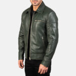 Lavendard Green Leather Biker Jacket USA