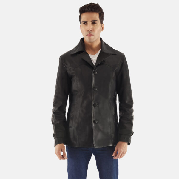 Black Leather Button up Jacket