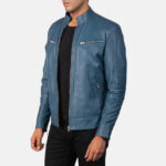 Mack Blue Leather Biker Jacket USA