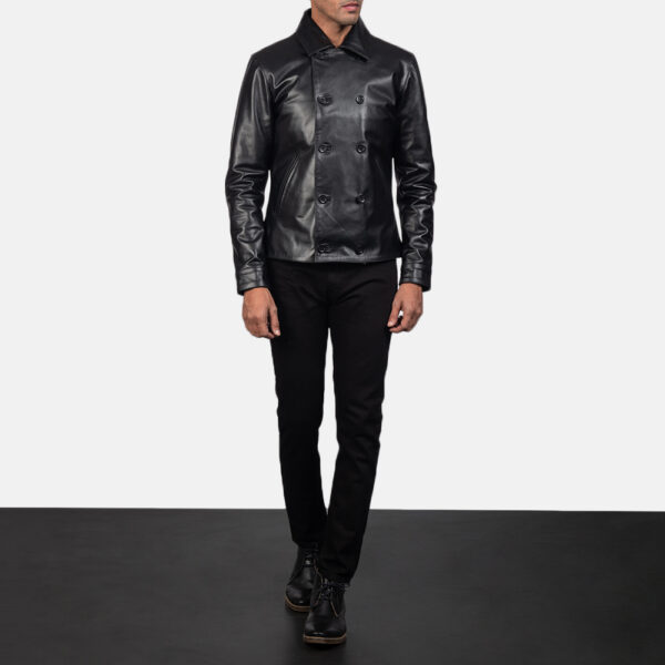 Mod Black Leather Peacoat