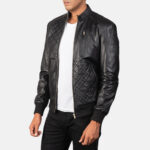 Moda Black Leather Bomber Jacket US