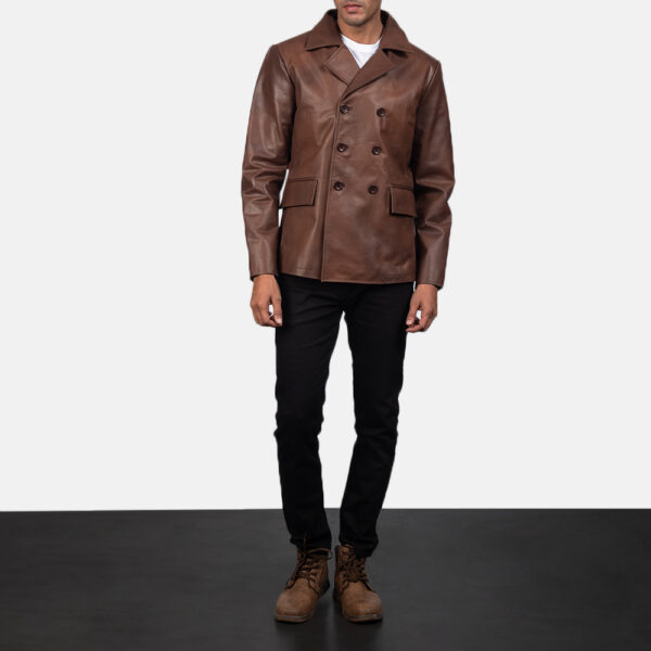 Mr Bailey Brown Leather Naval Peacoat