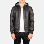 Nintenzo Brown Hooded Leather Bomber Jacket US