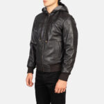 Nintenzo Brown Hooded Leather Bomber Jacket USA