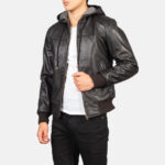 Nintenzo Brown Hooded Leather Bomber Jacket USA