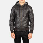 Nintenzo Brown Hooded Leather Bomber Jacket United States