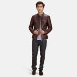 Urbane Quilted Maroon Leather Biker Jacket US