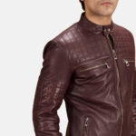 Urbane Quilted Maroon Leather Biker Jacket United States
