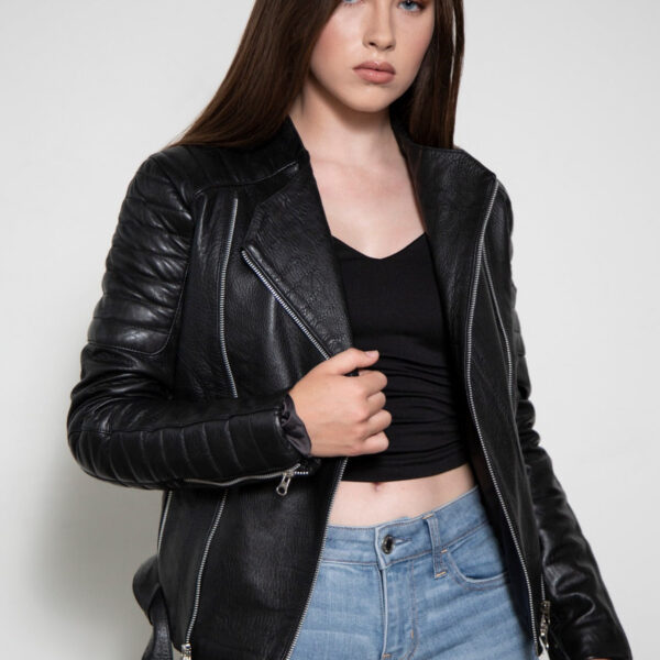 Womens Alternative Sam Quilted Leather Motorcycle Jacket Black