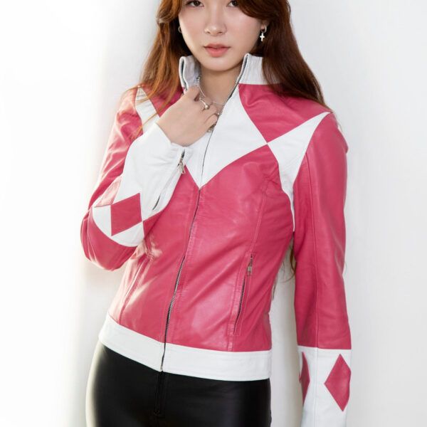 Womens Power Rangers Classic Leather Jacket Pink