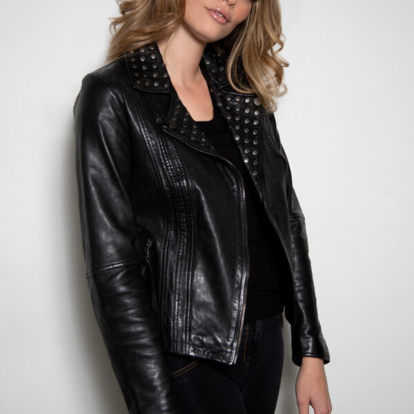 Womens Studded Fashion Leather Jacket