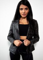 Womens Studded Fashion Leather Jacket US