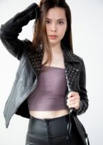 Womens Studded Fashion Leather Jacket United States