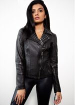 Womens Studded Fashion Leather Jacket