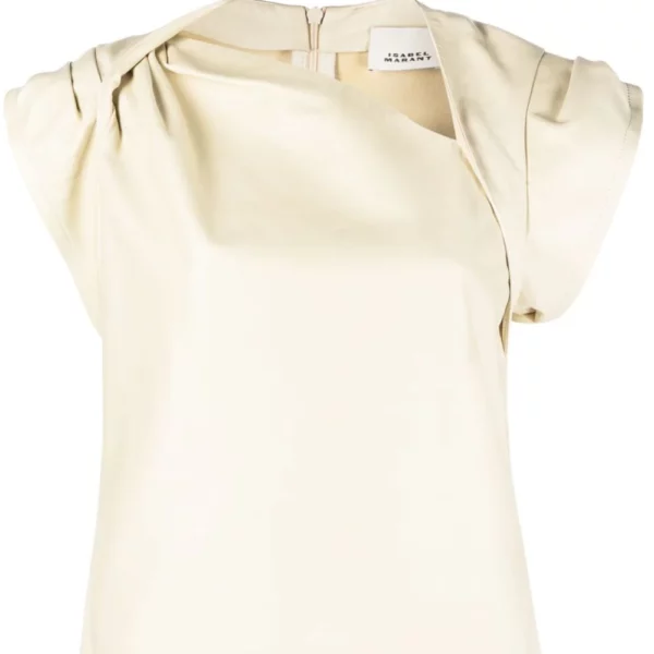 Asymmetric Neck Leather Blouse