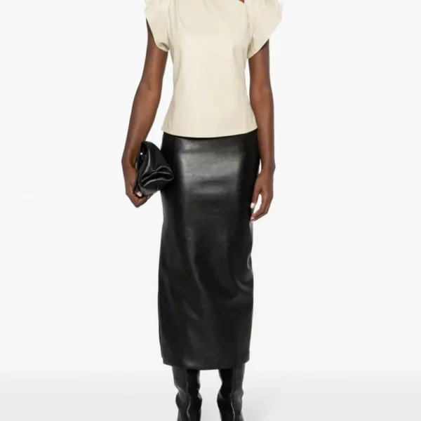 Asymmetric Neck Leather Blouse USA