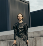 Black Designer Asymmetrical Leather Blouse US