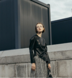 Black Designer Asymmetrical Leather Blouse USA