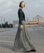 Black Designer Asymmetrical Leather Blouse USA