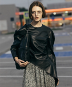 Black Designer Asymmetrical Leather Blouse United States