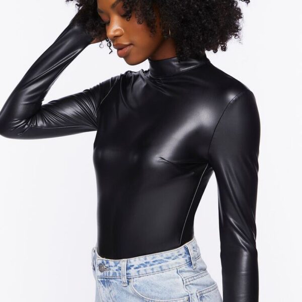 Black Leather Short Sleeve Shirt US