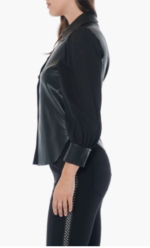 Leather Chiffon Sleeve Button Up Blouse US