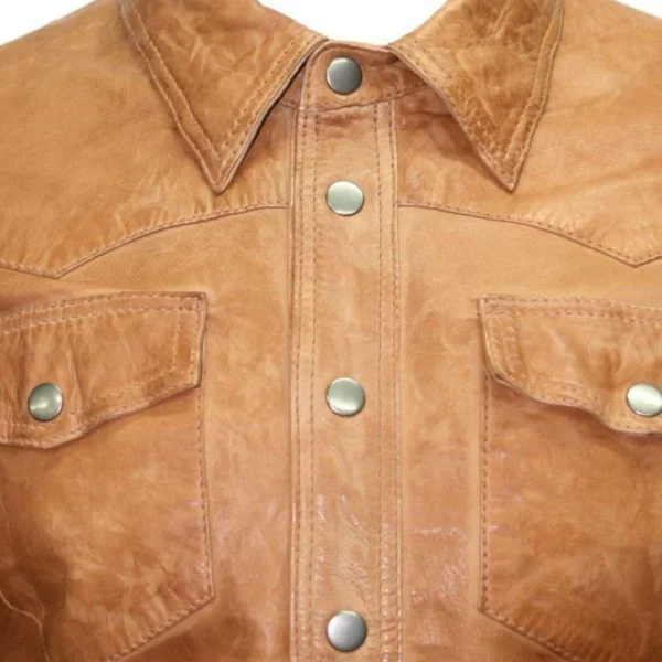 Mens Brown Genuine Lambskin Leather Shirt Jacket USA