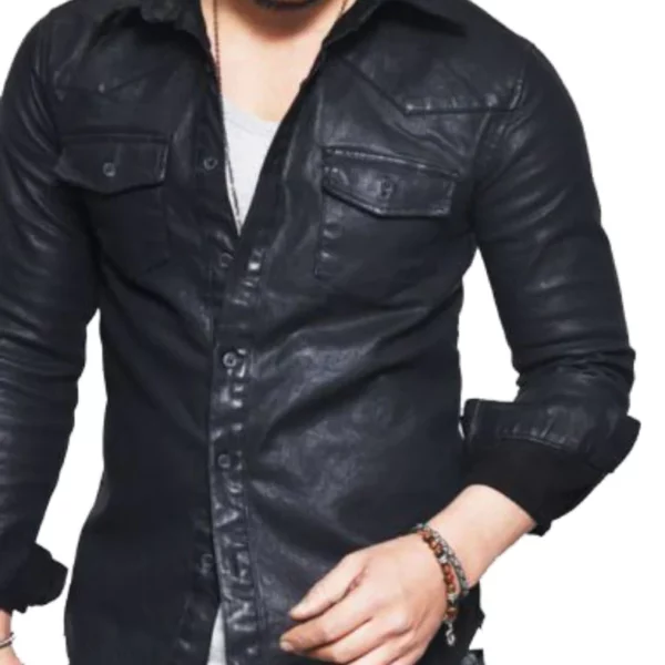 Mens Genuine Lambskin Leather Shirt Jacket