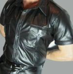 Mens Leather Police Uniform Shirt Short Sleeve