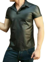 Mens Real Leather Polo Short Sleeve Shirt