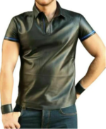 Mens Real Leather Polo Short Sleeve Shirt US