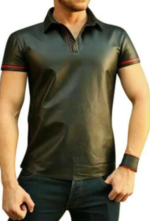 Mens Real Leather Polo Short Sleeve Shirt USA