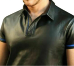 Mens Real Leather Polo Short Sleeve Shirt