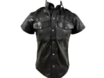 Mens Short Sleeves Leather Shirt Jacket